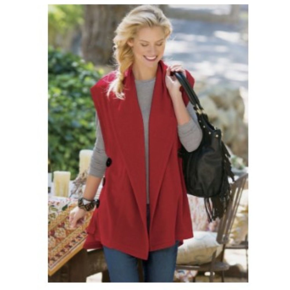 Soft Surroundings Lp Red Mesa Button Open Vest St… - image 1